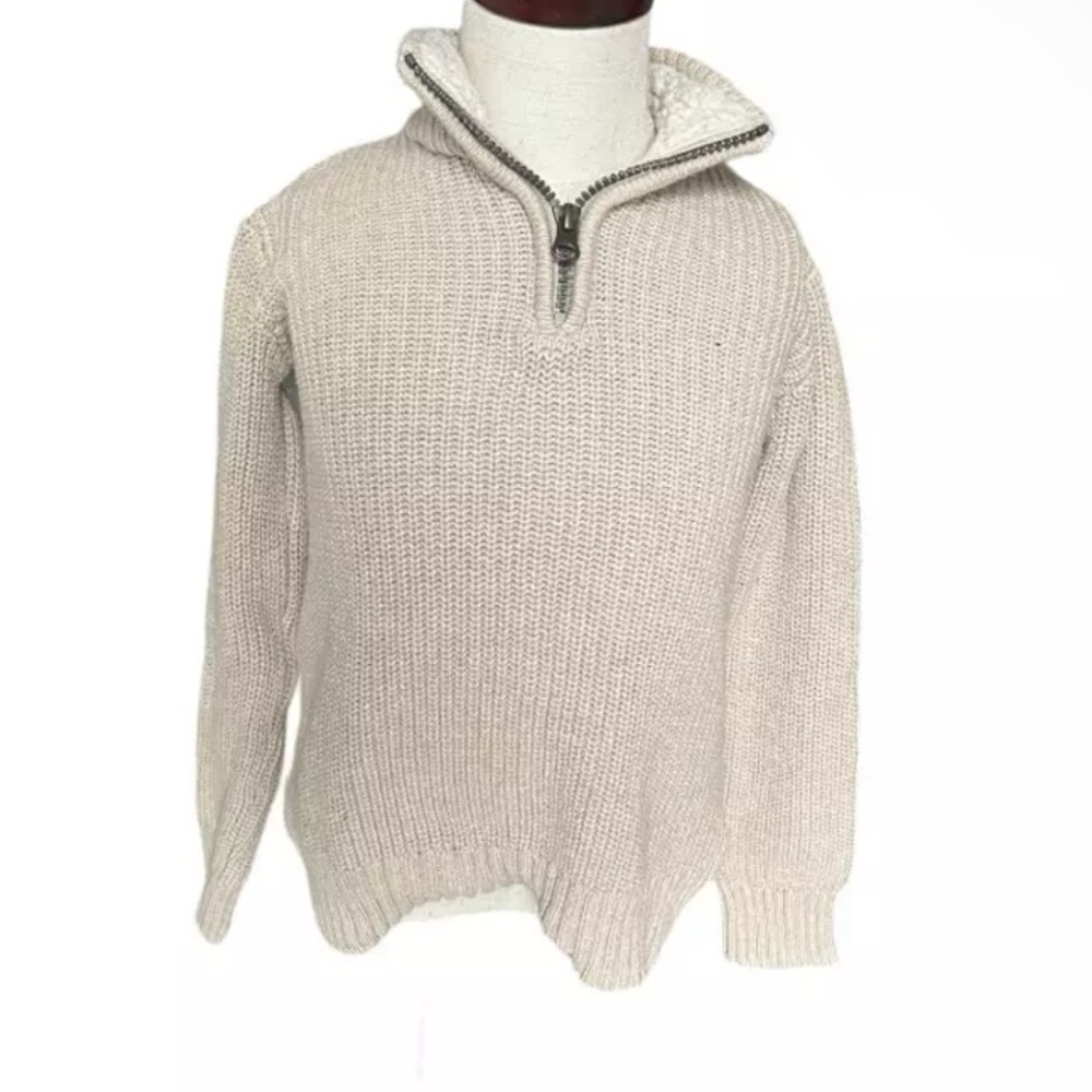 The Children’s Place Boys Tan Solid Knit Quarter Zip Sherpa Sweater Size 14